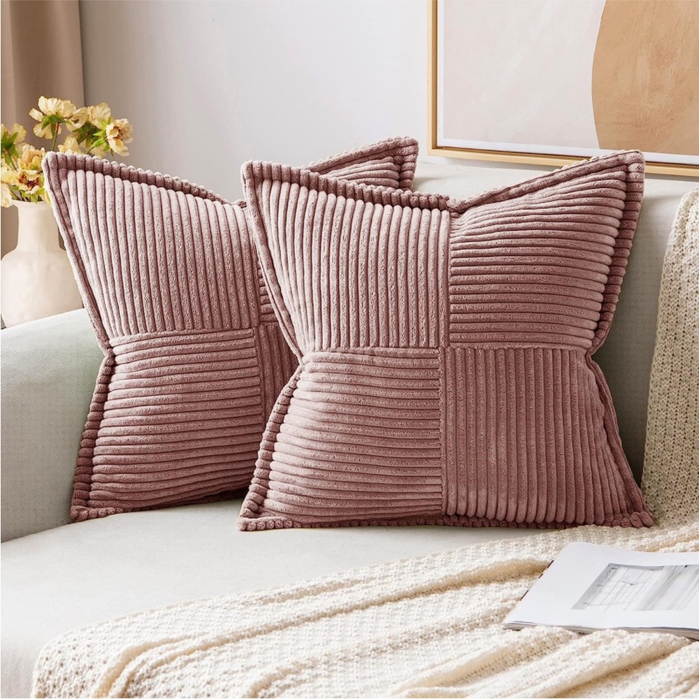 Pale Dusty Pink Stripe Texture Corduroy Farmhouse Luxury Soft Pillow Cover Set - Picture 1 of 5